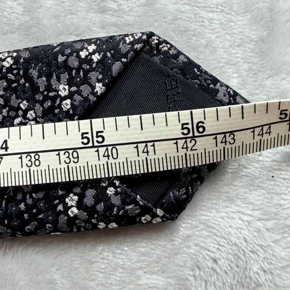 New Express Mens Black Silver Floral Silk Skinny Necktie